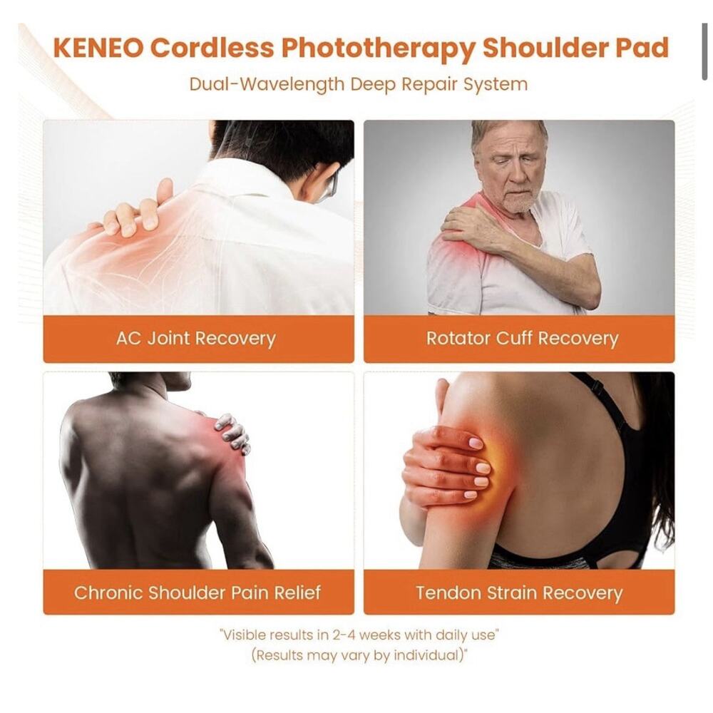 KENEO Infrared Light Therapy Shoulder Wrap, Cordless Rechargeable, Timer, Black - Picture 7 of 9